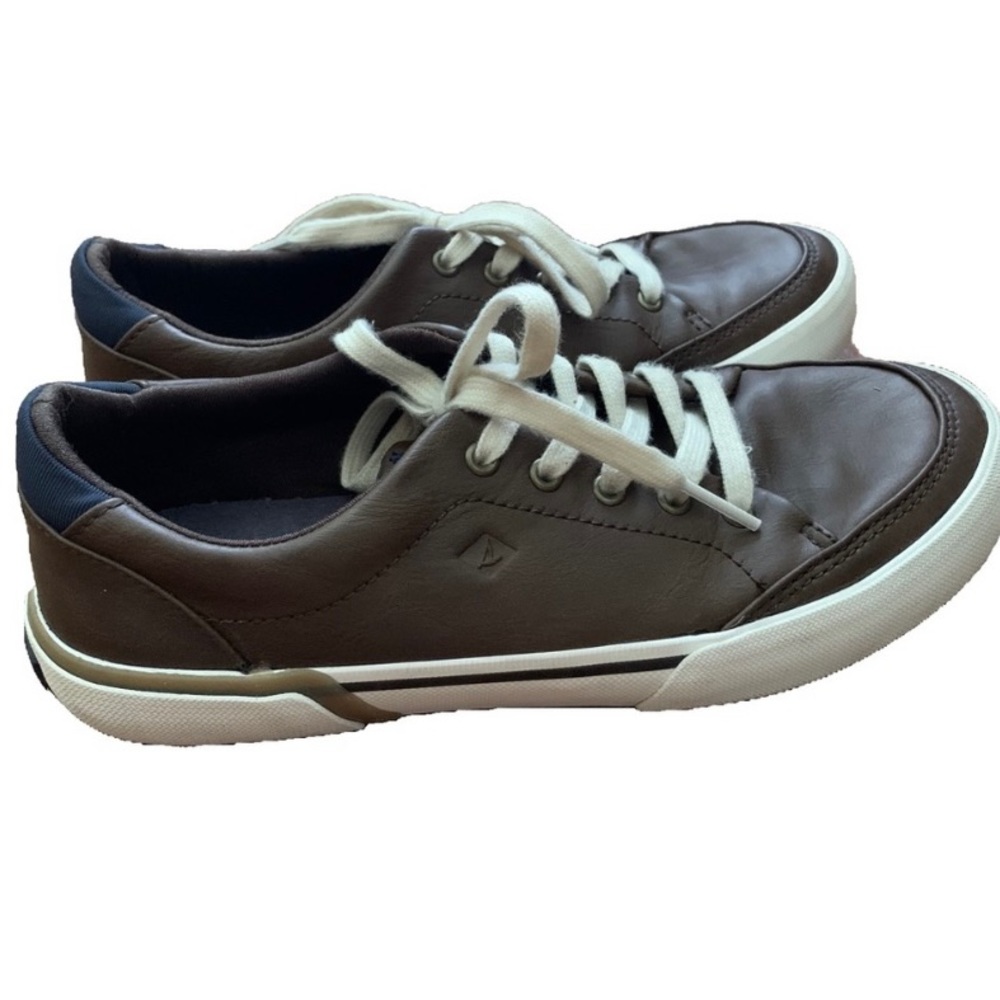 Little Boys Brown Leather Sperry Lace-up Shoes